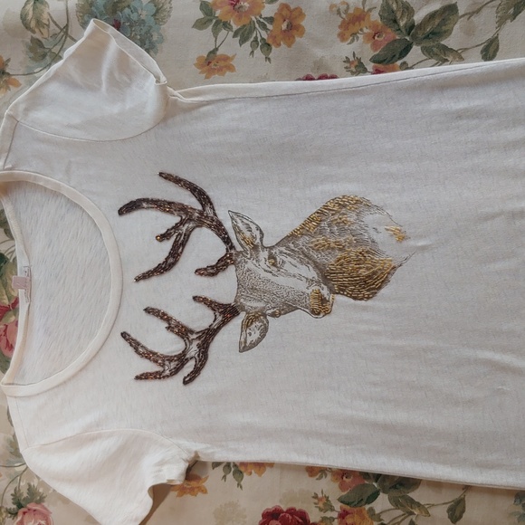 J. Crew Cream Beaded Deer Graphic Cotton T-Shirt in Women's Small - Picture 13 of 16